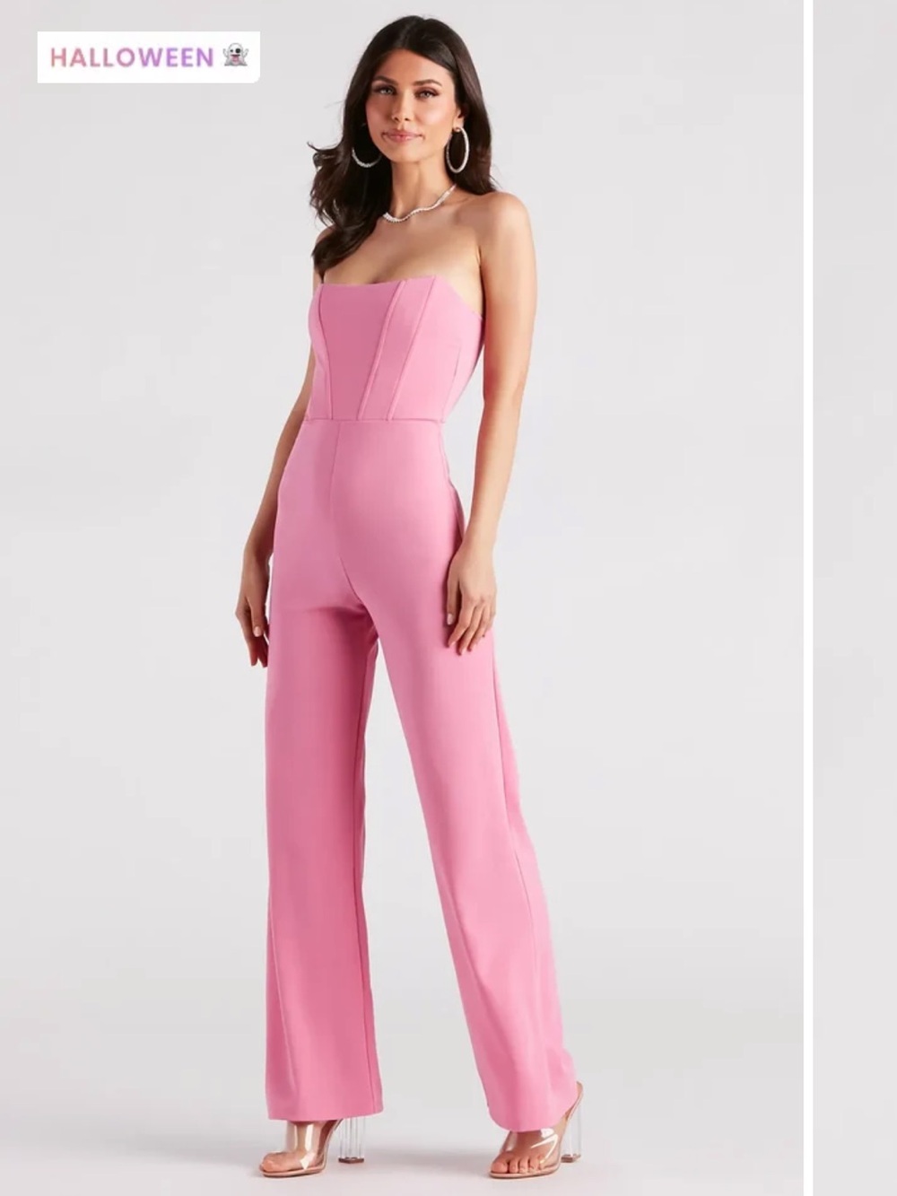 Windsor Pink Strapless Wide-Leg Jumpsuit with Structured Bodice Size S